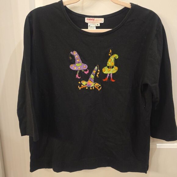 Casey Coleman Tops - CASEY‎ COLEMAN Women's M Halloween Witch Hats 3/4 Sleeve Top Beaded Embroidered